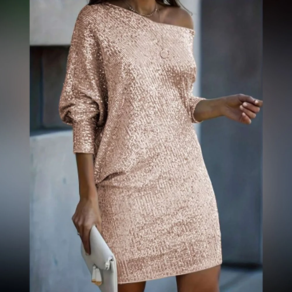 Luxe asymmetrical neck party dress - Picture 3 of 8